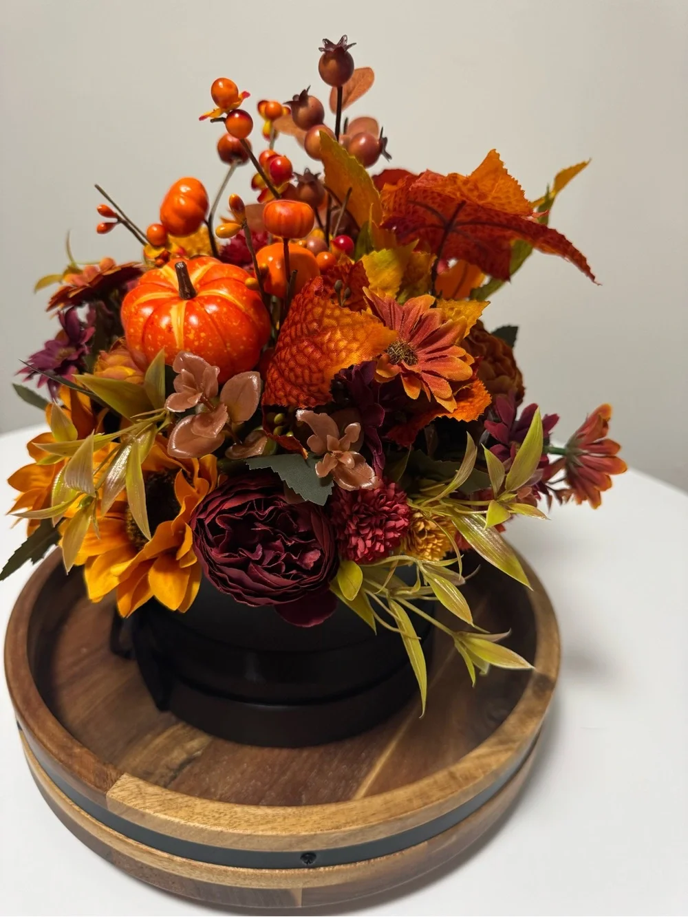 Autumn Harvest Sunflower & Pumpkin Floral Arrangement - Orange